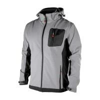 Куртка SOFTSHELL світло-сіро/чорна, з капюшоном, тришарова, стрейч 300 GSM 100D, водо-/вітрозахист, 96% поліестер / 4% еластан, 3 кишені, XXXL INTERTOOL SP-3126