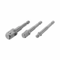 Набір перехідників з Hex 1/4" на квадрат 1/4", 3/8", 1/2", під шуруповерт, Cr-V, STORM INTERTOOL VT-0235