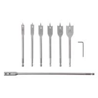 Набір пір'яних свердел по деревині, 6 шт. (10, 12, 16, 18, 20, 25 мм), HEX, подовжувач 300 мм INTERTOOL SD-0207
