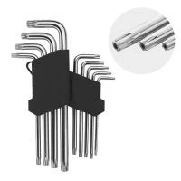 Набір ключів Г-подібних TORX подовжених, з отвором, 9 шт., Т10-Т50, Cr-V INTERTOOL HT-0606