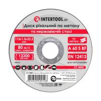 Диск відрізний по металу, 115×1,0×22,2 мм, 13300 об/хв INTERTOOL CT-4001