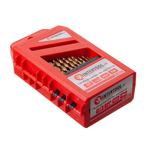 Набір свердел по металу DIN338 HSS, 25 шт. (1,0-13,0 мм), покриття Ti INTERTOOL SD-0025
