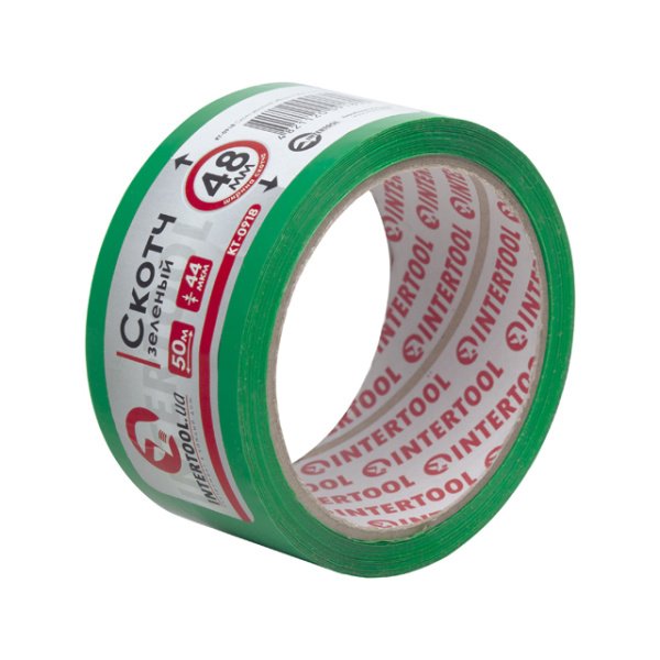 Скотч зелений, 50 м × 48 мм, 44 мкм INTERTOOL KT-0918