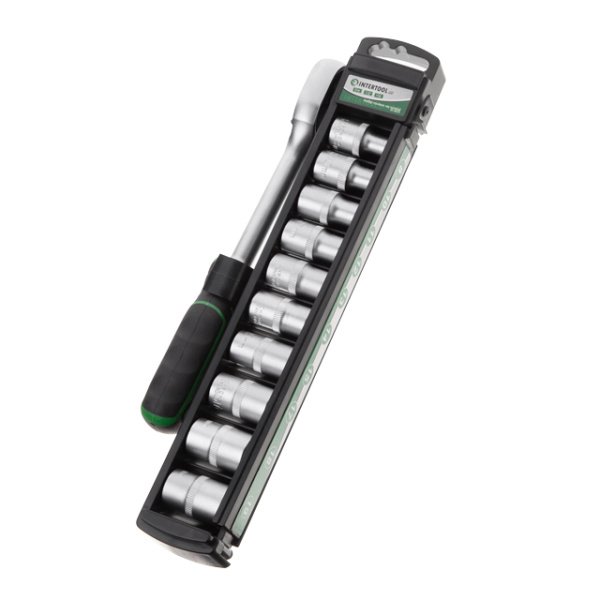 Набір головок 10 од. з рукояткою з храповим механізмом 1/2" INTERTOOL ET-6013