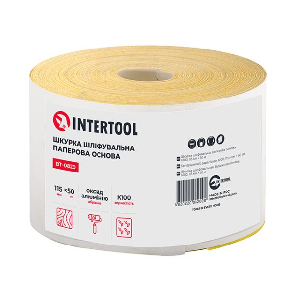 Шліфувальна шкурка на паперовій основі К100, 115 мм * 50 м INTERTOOL BT-0820