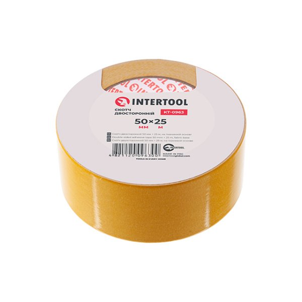 Скотч двосторонній 50мм * 25м на тканинній основі INTERTOOL KT-0963