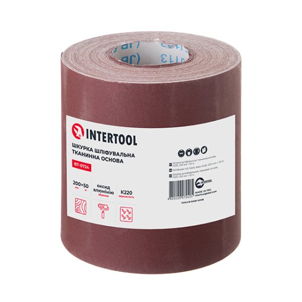 Шкурка шліфувальна на тканинній основі К220, 20cм x 50м INTERTOOL BT-0724