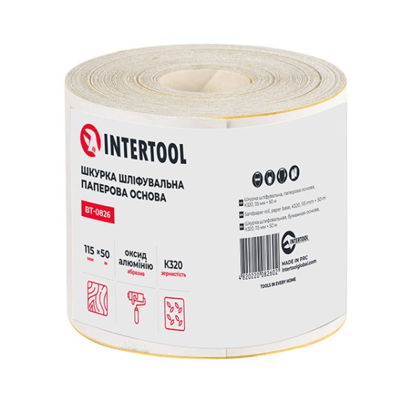 Шліфувальна шкурка на паперовій основі К320, 115 мм * 50 м INTERTOOL BT-0826
