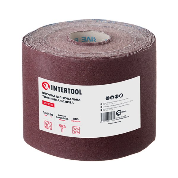 Шкурка шліфувальна на тканинній основі К80, 20cм x 50м INTERTOOL BT-0718