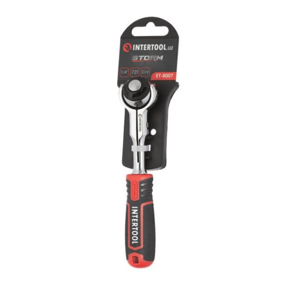 Рукоятка з храповим механізмом поворотна, 72 зуба 1/4 ", Cr-V STORM INTERTOOL ET-8007