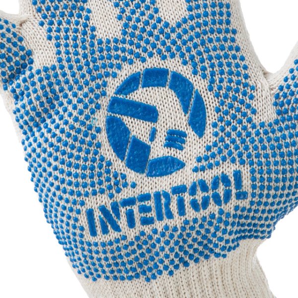 Рукавичка бавовняна трикотажна з ПВХ крапками на долоні (зелена) INTERTOOL SP-0133