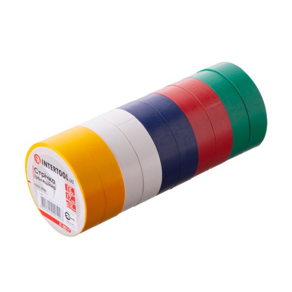 Стрічка ізоляційна 0.15 мм * 17 мм * 15 м, кольорова (10 од.) INTERTOOL IT-0019