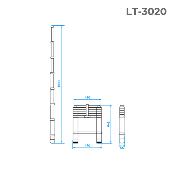 Драбина алюмінієва, телескопічна, 6 сход., 1,98 м, 150 кг INTERTOOL LT-3020
