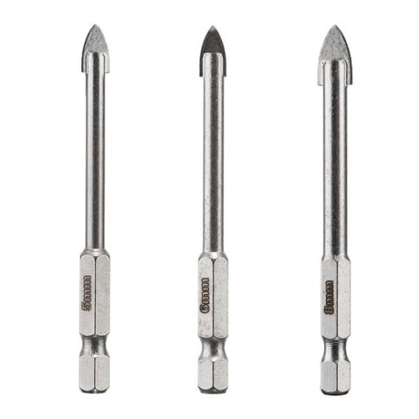 Набір свердел по склу та кераміці, 3 од. (5, 6, 8 мм), HEX 1/4" INTERTOOL SD-0293