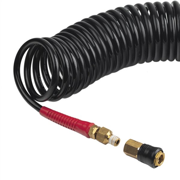 Шланг BLACK M-Flex 6,5×10 мм, 10 м, спіральний поліуретановий, з поворотним шарніром, латунними швидкороз'ємними з'єднаннями, STORM INTERTOOL PT-1793