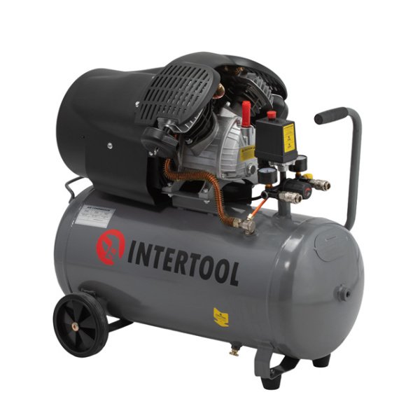 Компресор, 50 л, 2,23 кВт, 220 В, 10 атм, 354 л/хв, 2 циліндри INTERTOOL PT-0004