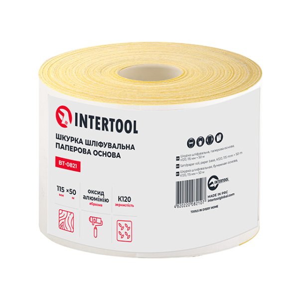 Шліфувальна шкурка на паперовій основі К120, 115 мм * 50 м INTERTOOL BT-0821