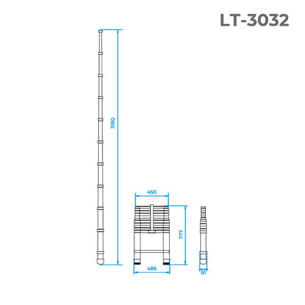 Драбина з алюмінію, телескопічна 10 сход., 3,20м INTERTOOL LT-3032