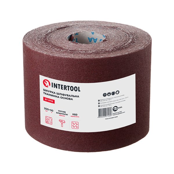Шкурка шліфувальна на тканинній основі К60, 20cм x 50м INTERTOOL BT-0716