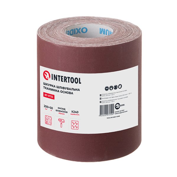 Шкурка шліфувальна на тканинній основі К240, 20cм x 50м INTERTOOL BT-0725