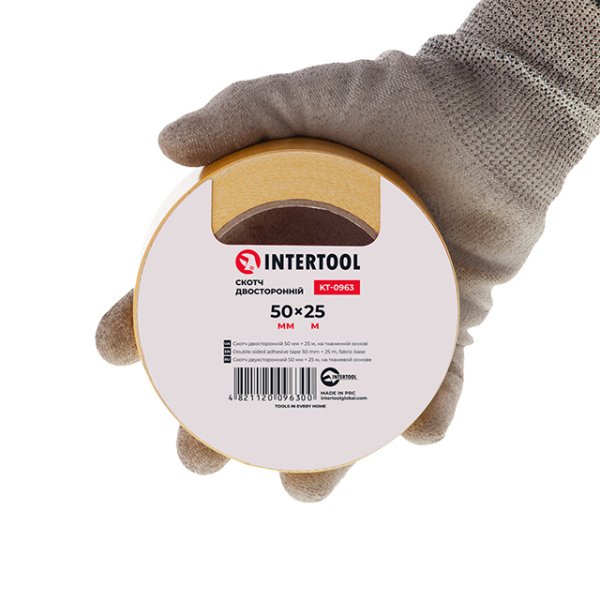 Скотч двосторонній 50мм * 25м на тканинній основі INTERTOOL KT-0963