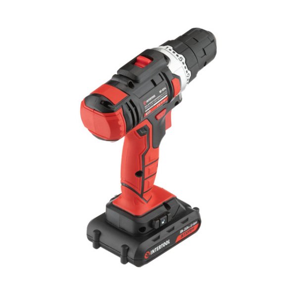 Дриль-шурупокрут акумуляторний Li-Ion 18 В, 25 Nm, 0-400/0-1500 об/хв., 1,3 Аг INTERTOOL WT-0313