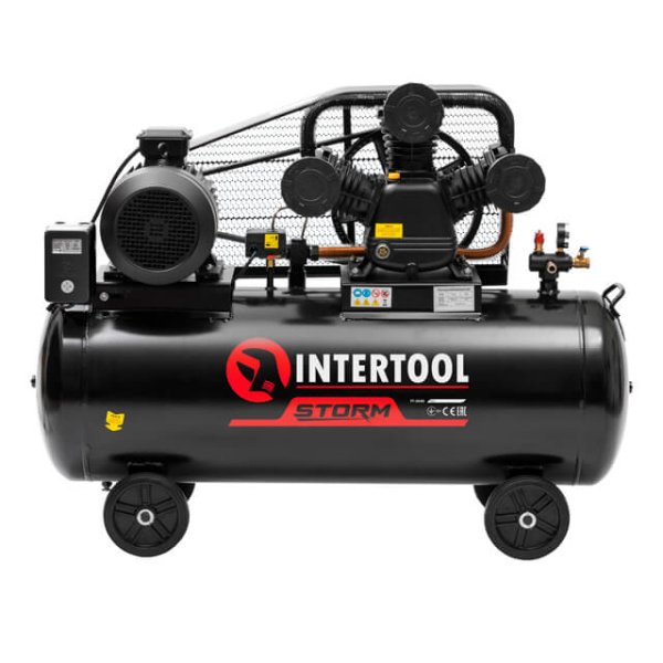 Компресор, 200 л, 7,5 кВт, 380 В, 10 атм, 1050 л/хв, 3 циліндри INTERTOOL PT-0040