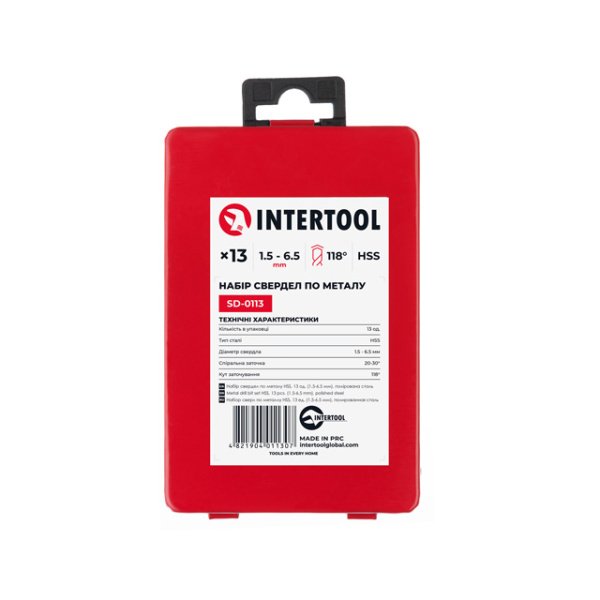 Набір свердел по металу HSS 13шт (1.5-6.5), полірована сталь INTERTOOL SD-0113