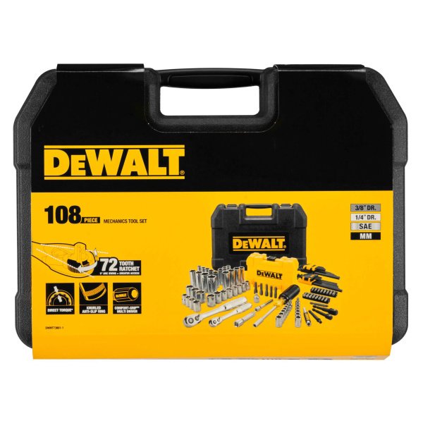 Набір головок, біт, ключів шестигранних 1/4 та 3/8, 108 предметів. DeWALT DWMT73801-1