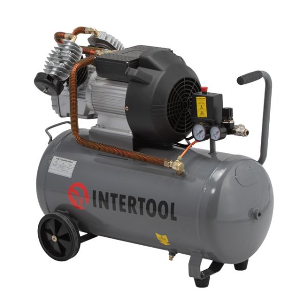Компресор, 50 л, 3,0 кВт, 220 В, 10 атм, 420 л/хв, 2 циліндри INTERTOOL PT-0007