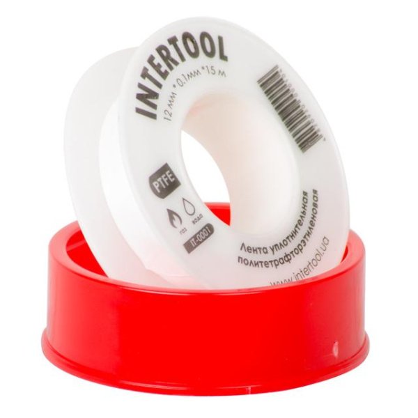 Стрічка тефлонова, фум (политетрафторетиленова), 15 м, 12×0,1 мм, 0,2 г/см³ INTERTOOL IT-0001