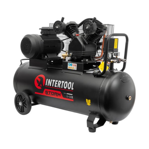 Компресор, 100 л, 3,0 кВт, 380 В, 10 атм, 500 л/хв, 2 циліндри INTERTOOL PT-0013