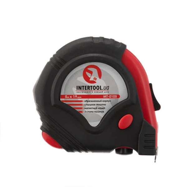 Рулетка з металевим полотном, 5 м, 19 мм, 3 стопори полотна INTERTOOL MT-0105
