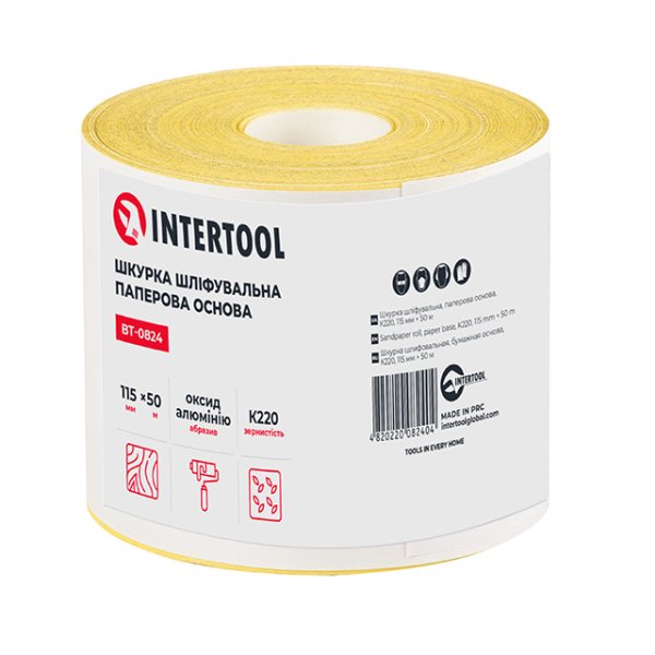 Шліфувальна шкурка на паперовій основі К220, 115 мм * 50 м INTERTOOL BT-0824