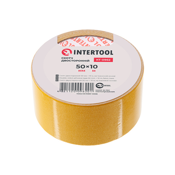Скотч двосторонній 50мм * 10м на тканинній основі INTERTOOL KT-0962
