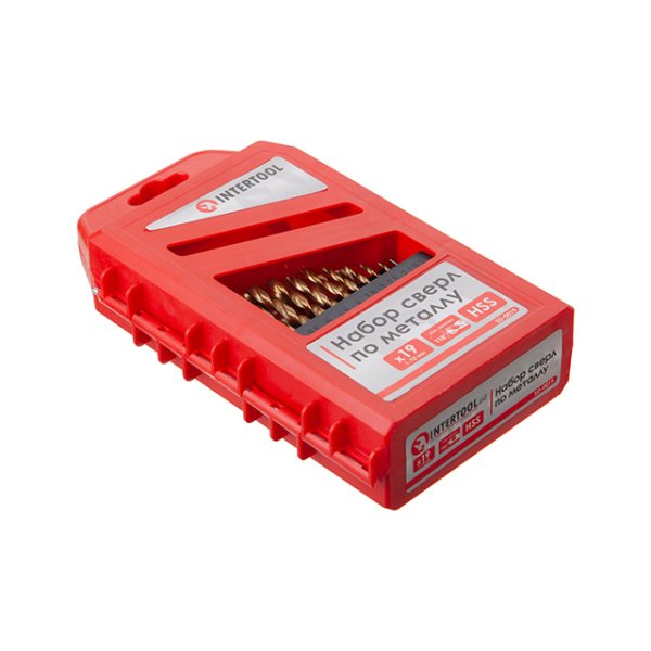 Набір свердел по металу DIN338 HSS, 19 шт. (1,0-10,0 мм), покриття Ti INTERTOOL SD-0019