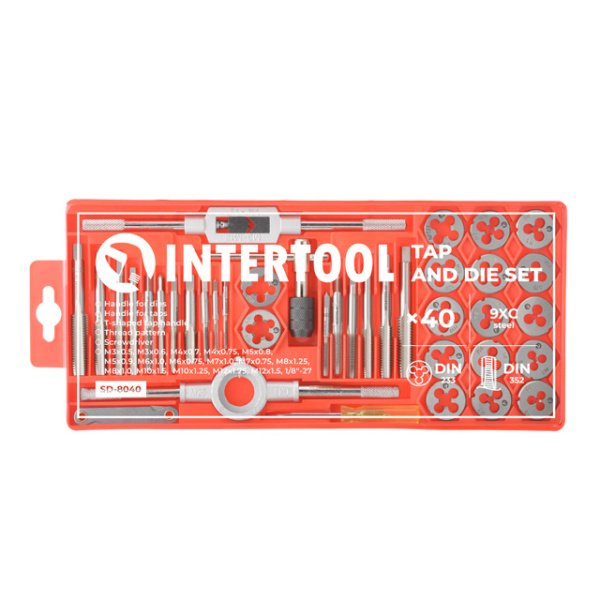 Набір плашок і мітчиків M3-M12, 40 од. INTERTOOL SD-8040
