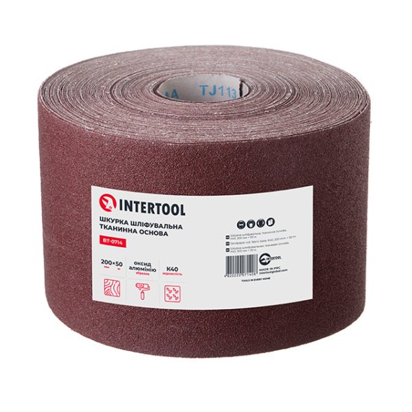 Шкурка шліфувальна на тканинній основі К40, 20cм x 50м INTERTOOL BT-0714