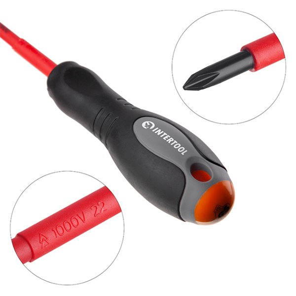 Викрутка хрестова ізольована PH0 * 60 мм, 1000 В INTERTOOL VT-3210
